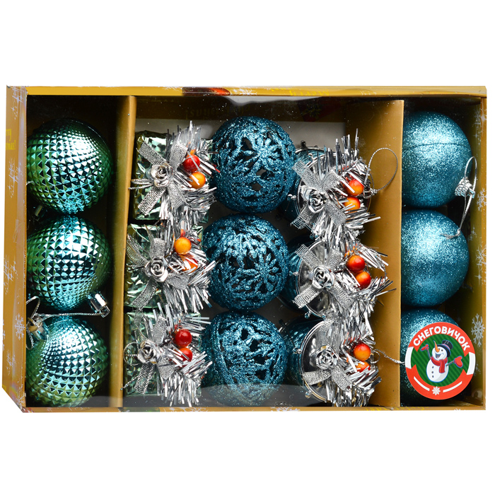 Фото к товару Набор новогодних шаров S1666 "Новогодний переполох" голубые (6см*15шт) Набор новогодних шаров S1666 "Новогодний переполох" голубые (6см*15шт)