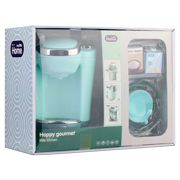 Бытовая техника A1008-4 "Кофемашина" с аксессуарами, бирюзовый , (свет, звук) в коробке