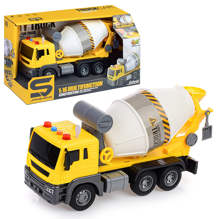 Машина JS102 "Бетономешалка" 1:16 (свет, звук) в коробке (цвет желтый)