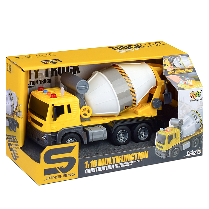 Машина JS102 "Бетономешалка" 1:16 (свет, звук) в коробке (цвет желтый)