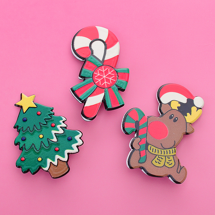 Новогоднее украшение-значки/заколки S1785 "Новогодний бум" на листе