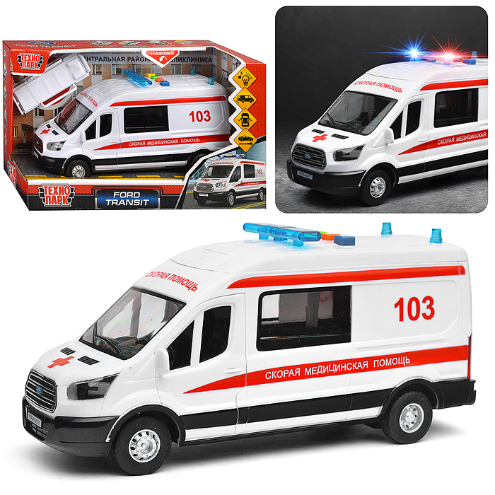 Машина пластик свет-звук Ford transit скорая 22,5 см, двери, 4 кнопки Машина пластик свет-звук Ford transit скорая 22,5 см, двери, 4 кнопки