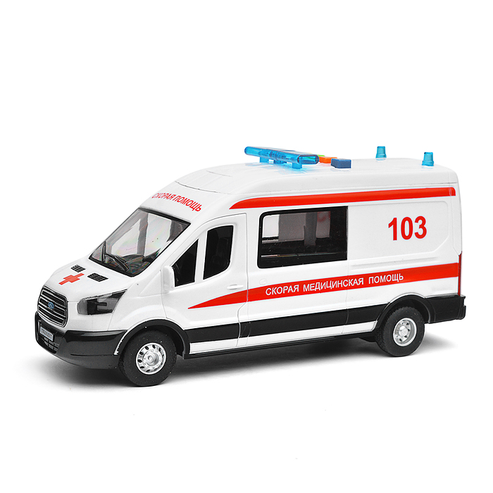 Машина пластик свет-звук Ford transit "Скорая" 22,5 см. (двери) 4 кнопки