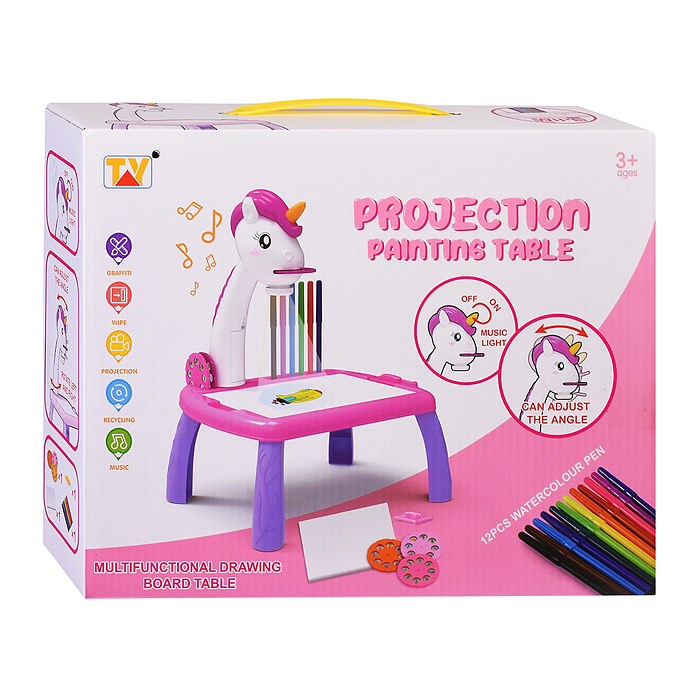 Доска для рисования 2200-6 "Единорожка" с проектором, в коробке