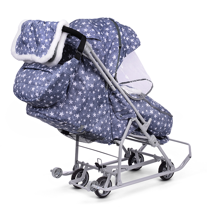 Коляска комбинированная "Наши детки 6" джинс со звездами (серый каркас)