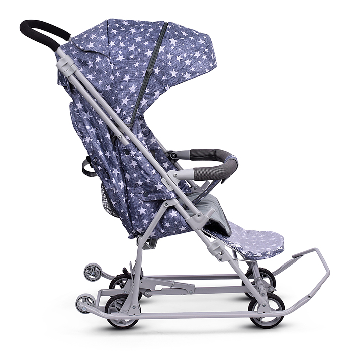 Коляска комбинированная "Наши детки 6" джинс со звездами (серый каркас)