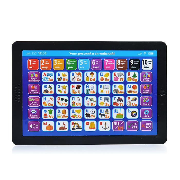 Планшет обучающий. Русско-английская азбука (400 слов, звуков, слогов., .бат. ) в коробке