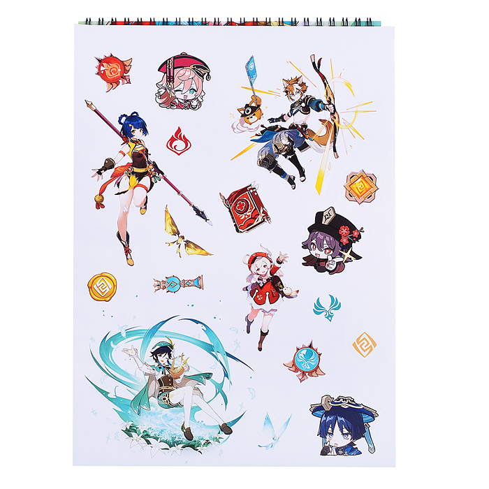 Творческий блокнот cо стикерами и переводными татуировками A4. Геншин. Лесные приключения. 