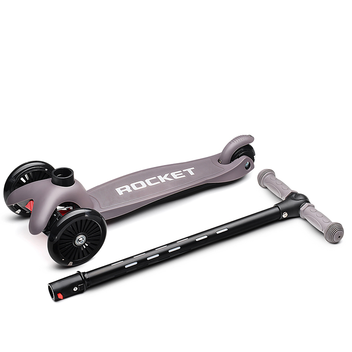 Самокат 3-х колесный ROCKET,колеса PU со светом, светящаяся стойка, ABEC 7, серый