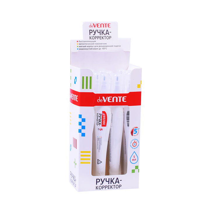 Ручка-корректор, 05 мл, быстросохнущая, трубчатая система подачи, в картонном дисплее