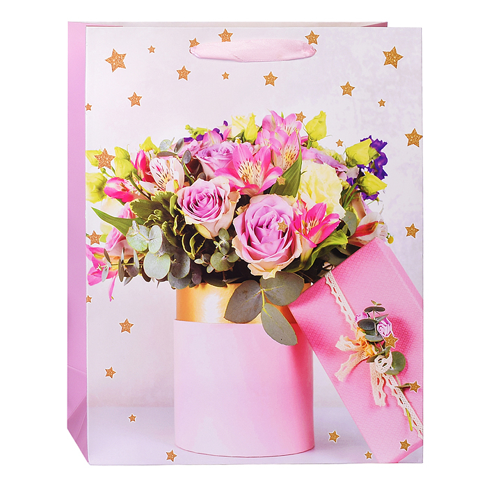 Пакет подарочный 00-6301 "Цветы" 26*32*10,5 см.