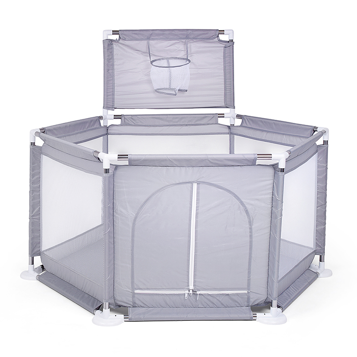 Манеж детский М9-4 шестигранный с баскетбольным кольцом (113*130*65) цвет серый