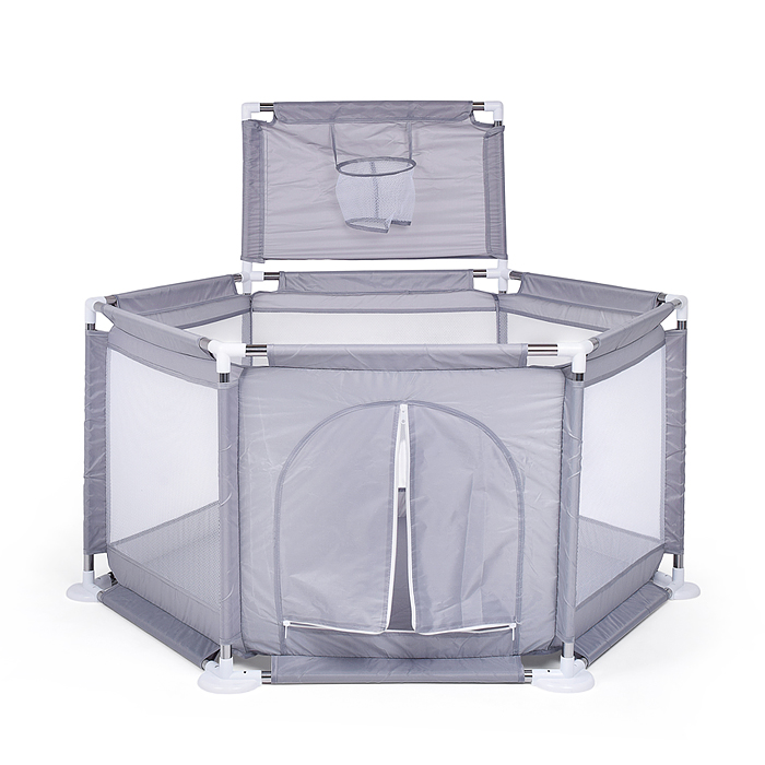 Манеж детский М9-4 шестигранный с баскетбольным кольцом (113*130*65) цвет серый