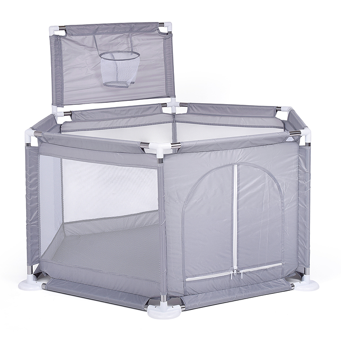 Манеж детский М9-4 шестигранный с баскетбольным кольцом (113*130*65) цвет серый