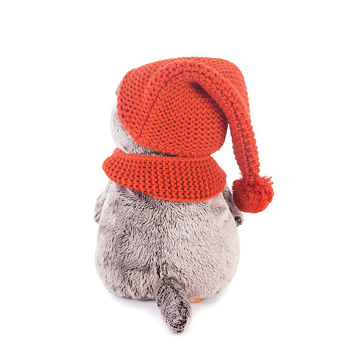 Кот Басик в вязаной  шапке и шарфе 22см