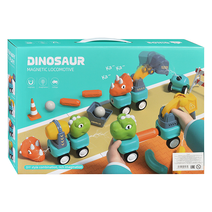 Конструктор магнитный 158-26G "Динозавры" Строительные машины, 106 дет., в коробке