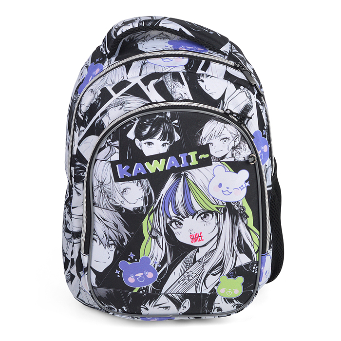 Фото к товару Рюкзак облегченный "Аниме. Smile" с анатомической спинкой, 2 отделения на молнии Рюкзак облегченный "Аниме. Smile" с анатомической спинкой, 2 отделения на молнии