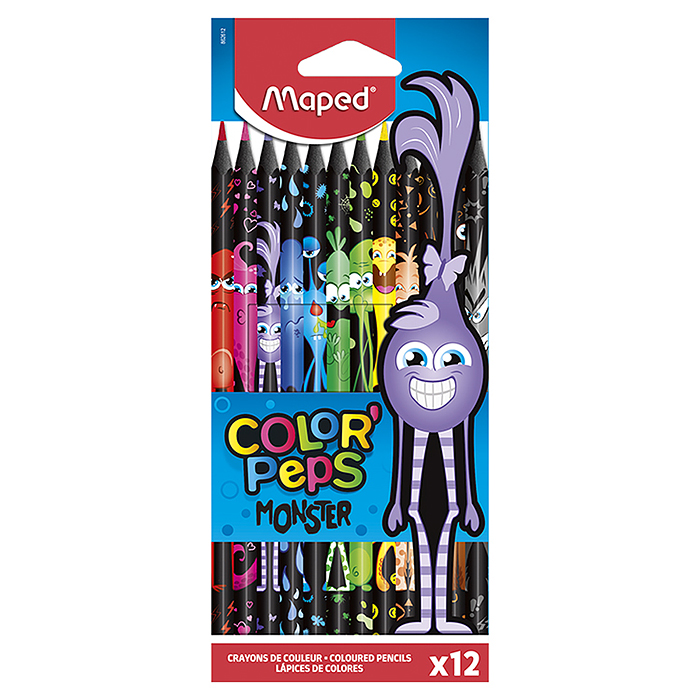 Карандаши цветные 12 цв. "Color'peps black monster" декорированные, пластиковые