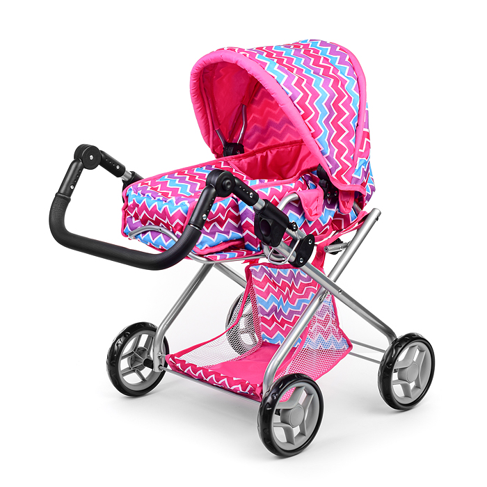 Коляска-люлька для кукол, металлическая, с люлькой для переноски, с корзиной, с сумкой, цвет розовый