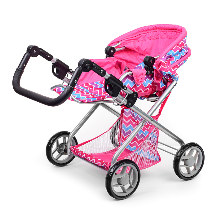 Коляска-люлька для кукол, металлическая, с люлькой для переноски, с корзиной, с сумкой, цвет розовый