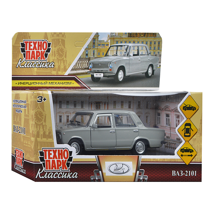 Фото к товару Машина металл ВАЗ-2101, 12 см, (двери, багаж, серый) инерц, в коробке Машина металл ВАЗ-2101, 12 см, (двери, багаж, серый) инерц, в коробке