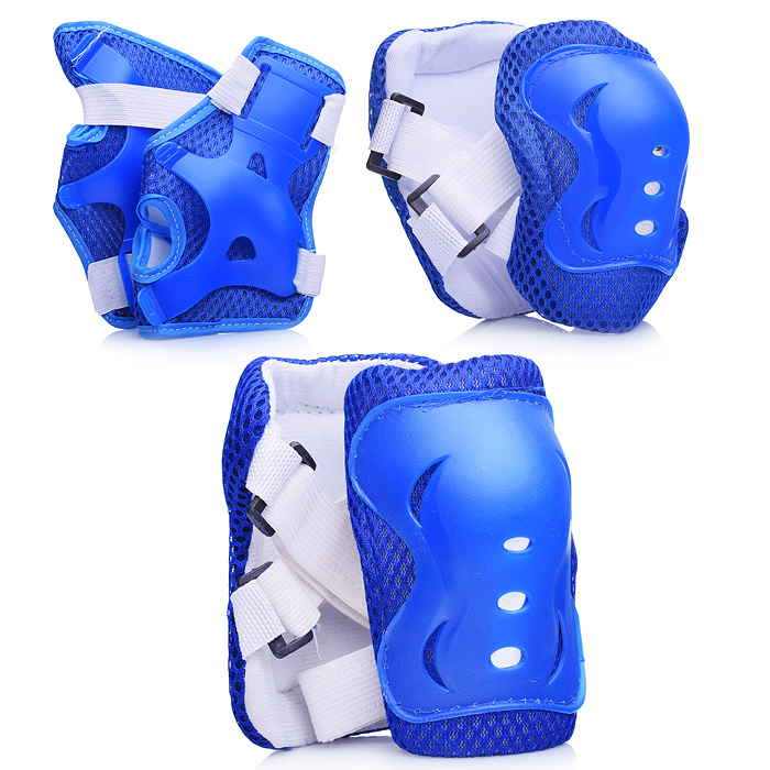 Фото к товару Ролики детские, M с комплектом защиты, цвет синий с белым, цветные колеса Ролики детские, M с комплектом защиты, цвет синий с белым, цветные колеса