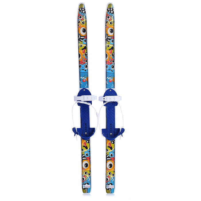 Игровые лыжи "Быстрики" Мультяшки (игрушка детская) 90/90 см, унив.креление "Цикл", с палками стекло