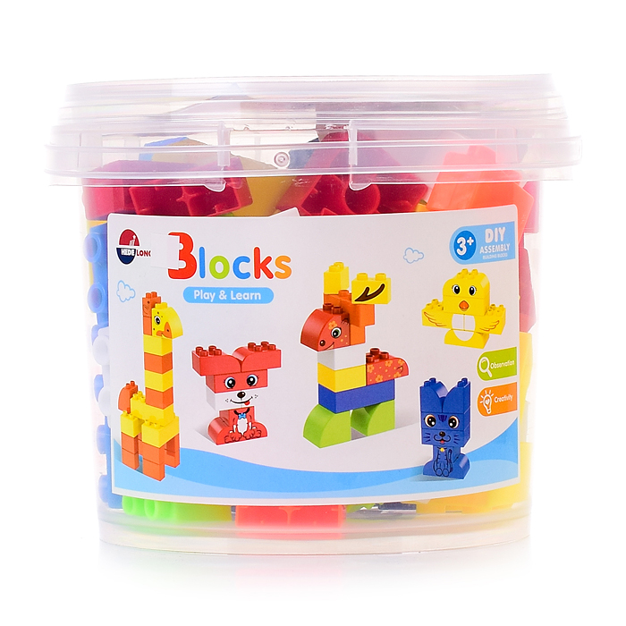 Конструктор 8614-1 блочный  для малышей (65 дет.) в ведерке