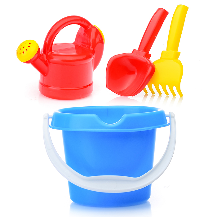 Песочный набор 4 предмета ( ведро, совок, грабли, лейка )