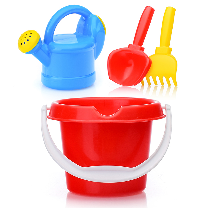 Песочный набор 4 предмета ( ведро, совок, грабли, лейка )