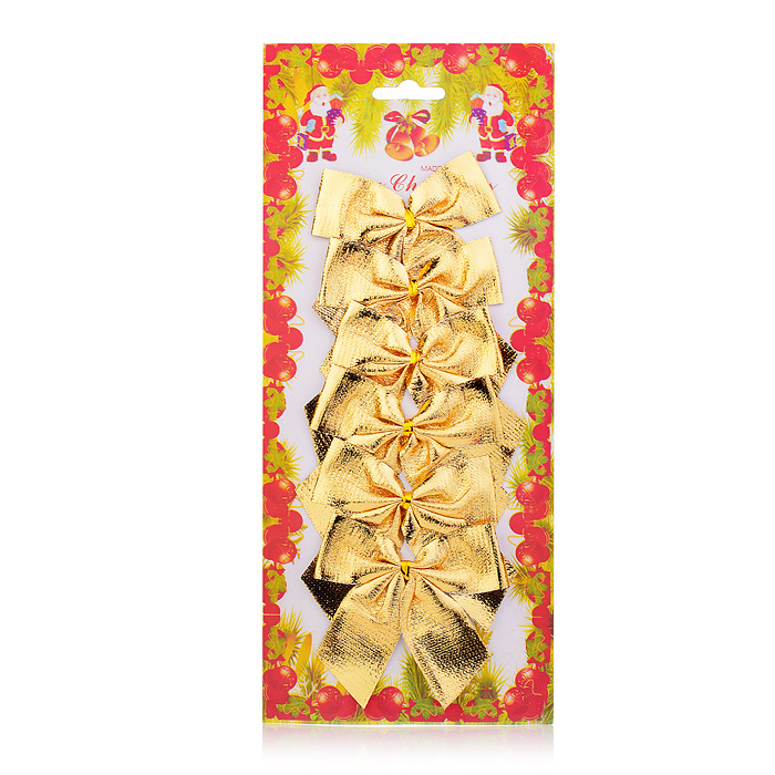 Фото к товару Новогоднее украшение S0912 "Бантики" золотистые (6шт.* 8см.) Новогоднее украшение S0912 "Бантики" золотистые (6шт.* 8см.)