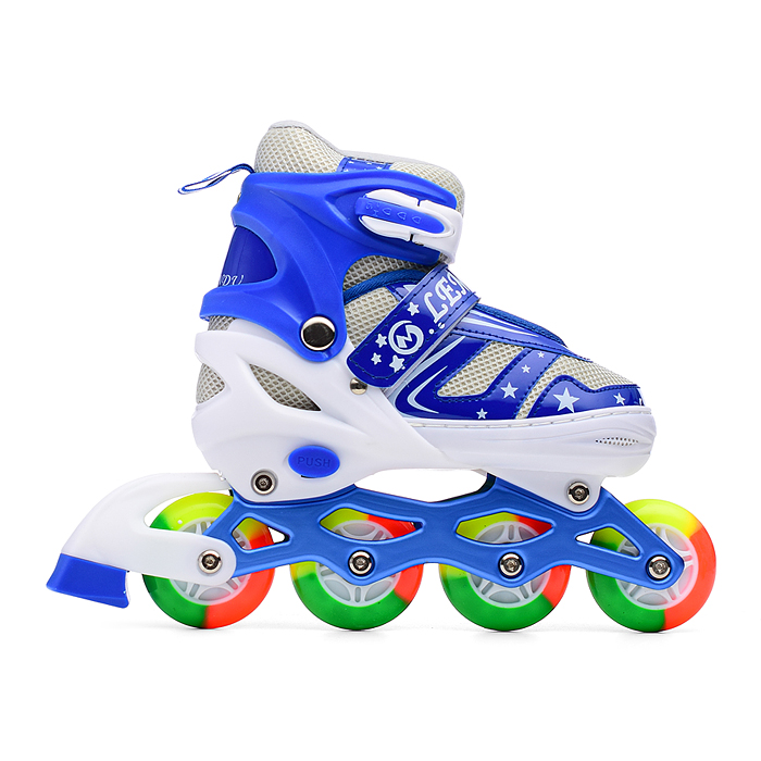 Ролики детские, M, цвет синий, цветные колеса + подарок Шлем.