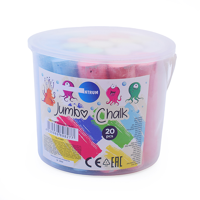 Фото к товару Мел цветной 20 шт. JUMBO, для асфальта длина 105мм, диам. 25 мм в пластиковом ведре Мел цветной 20 шт. JUMBO, для асфальта длина 105мм, диам. 25 мм в пластиковом ведре