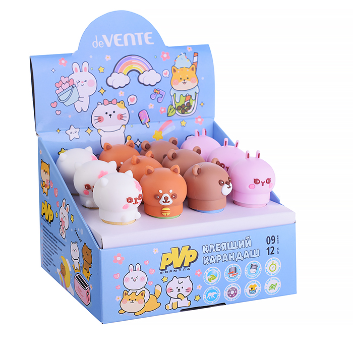 Фото к товару Клеящий карандаш PVP основа "Funny animal" 09 г, (быстросохнущий) с фигуркой на колпачке Клеящий карандаш PVP основа "Funny animal" 09 г, (быстросохнущий) с фигуркой на колпачке