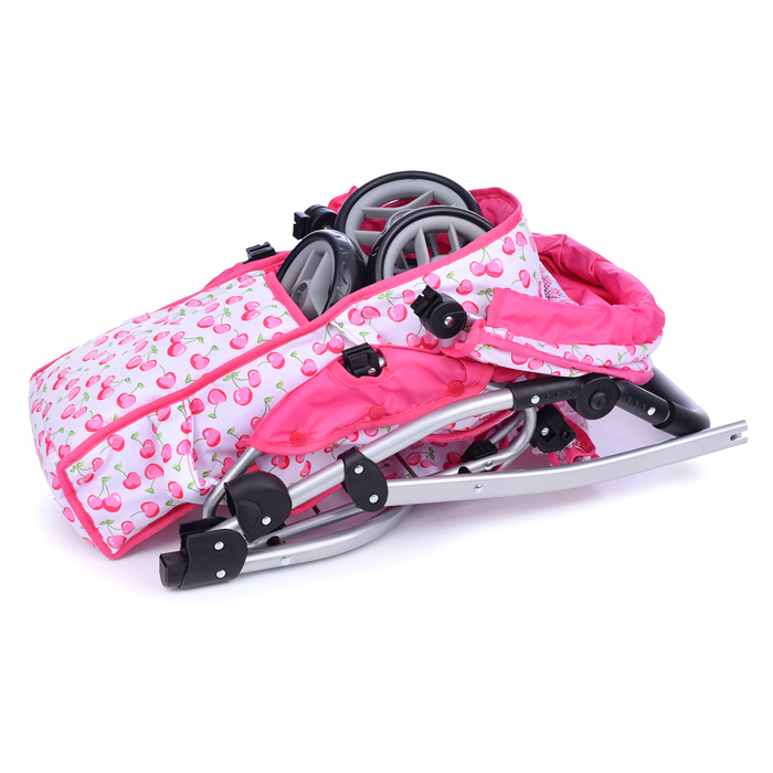 Коляска 9661 зима-лето для кукол, металлическая, с люлькой-переноской, с корзиной, цвет вишенка