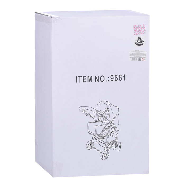 Коляска 9661 зима-лето для кукол, металлическая, с люлькой-переноской, с корзиной, цвет вишенка