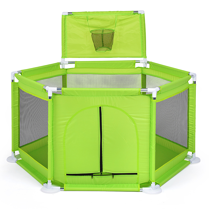 Манеж детский М9-3 шестигранный с баскетбольным кольцом (113*130*65) цвет зеленый