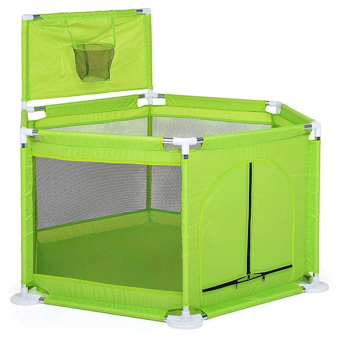 Манеж детский М9-3 шестигранный с баскетбольным кольцом (113*130*65) цвет зеленый