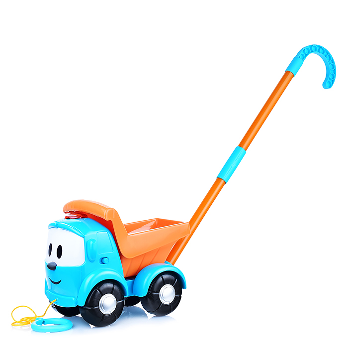 Каталка с палкой "Грузовичок Лева" (15 песен и звуков. свет. бат.) в коробке