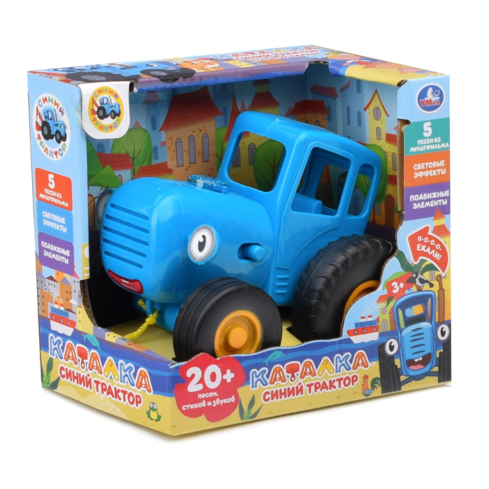 Музыкальная каталка "Синий трактор" (20 песен, стихов и звуков, свет. бат.) в коробке
