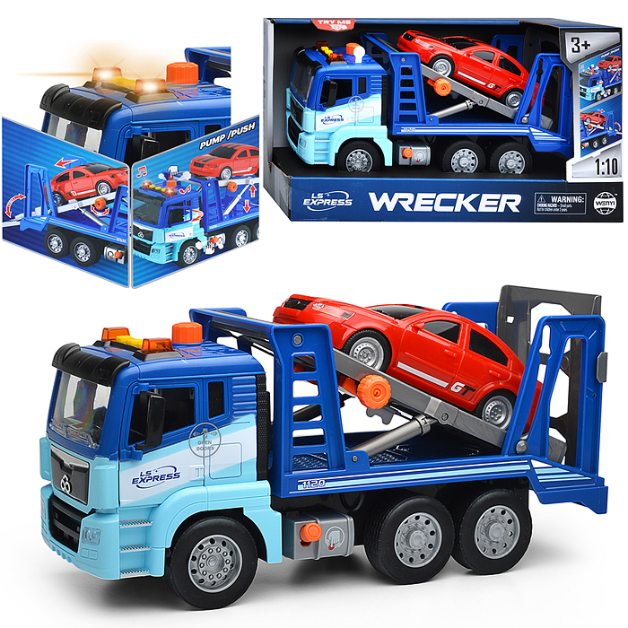 Машина WY1120A "Эвакуатор" 1:10 ( свет, звук) цвет синий, в коробке