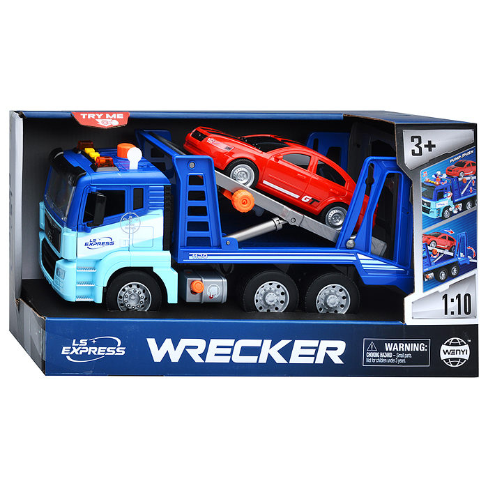 Машина WY1120A "Эвакуатор" 1:10 ( свет, звук) цвет синий, в коробке