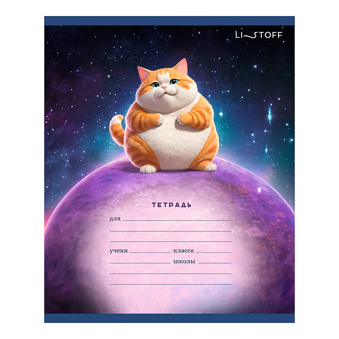 Тетрадь 18л. "Космический котик" линия, скрепка, поля