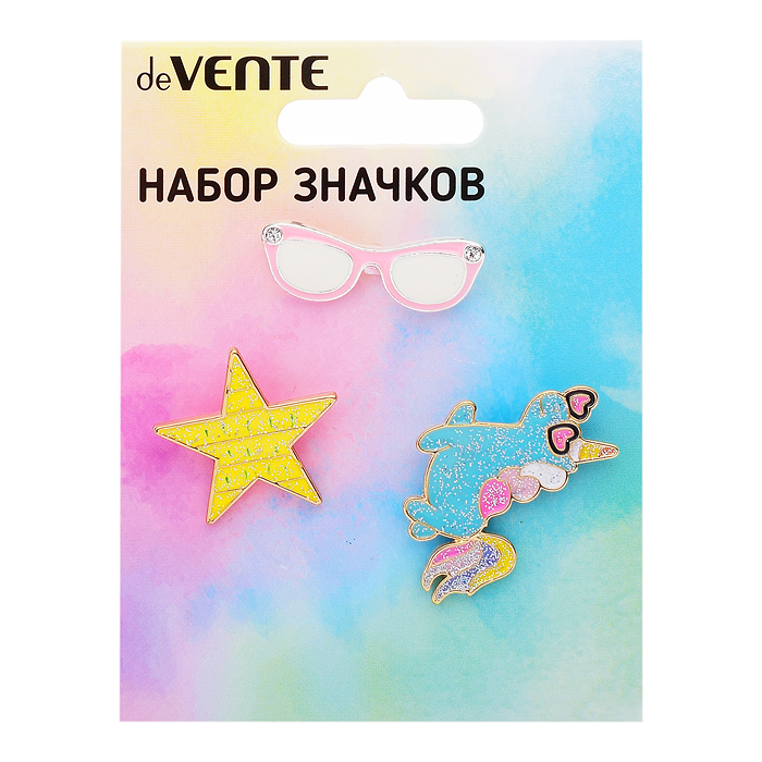 Набор значков "I am a star!" эмалированные, размер изделий: единорог 2,8x3 см, звездочка 2,