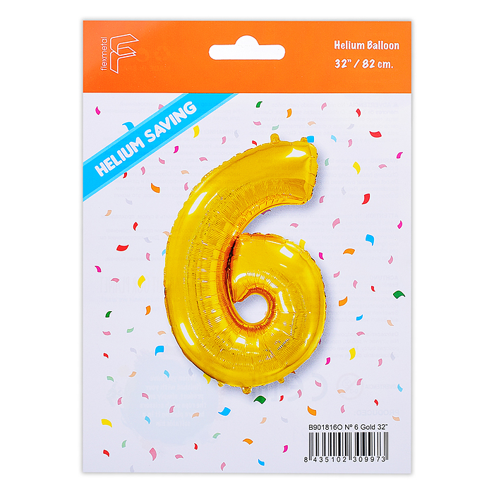 Шар (32''/81 см) Цифра, 6, Золото, 1 шт. в уп.