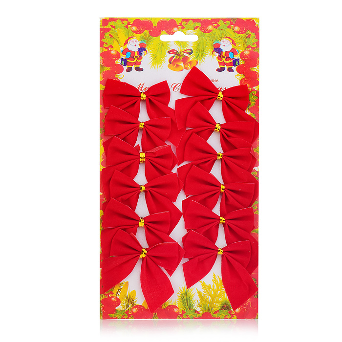 Новогоднее украшение S0914 "Бантики" красные (12шт.* 5см.)