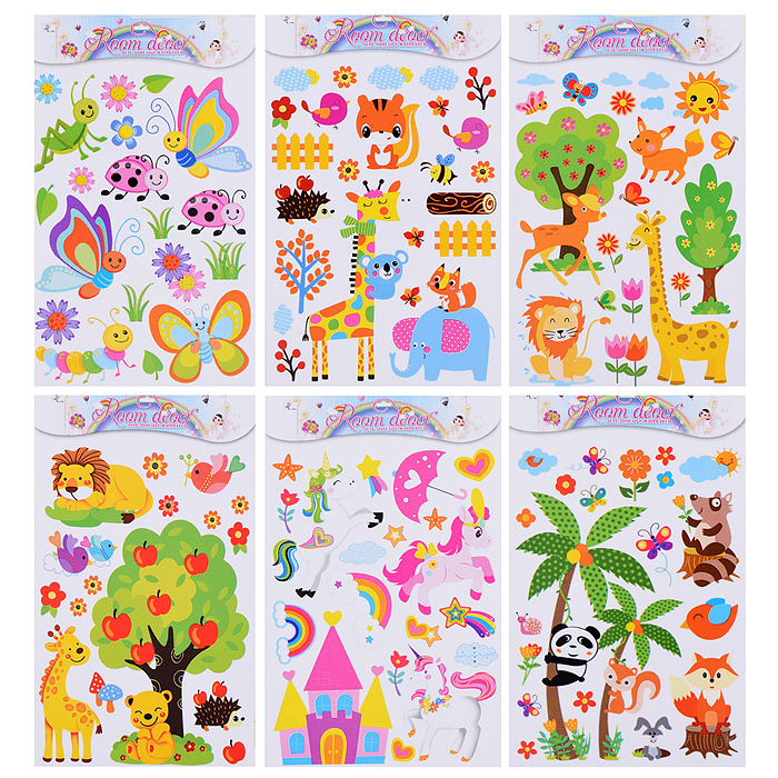 Наклейки интерьерные фигурные "Животные.Большой МИКС ", размер наклейки 50*70см.