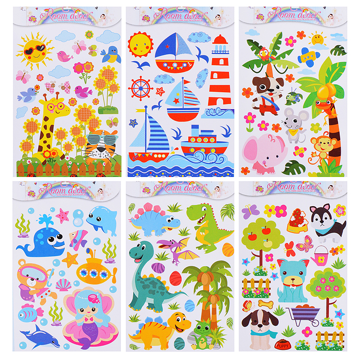 Наклейки интерьерные фигурные "Животные.Большой МИКС ", размер наклейки 50*70см.