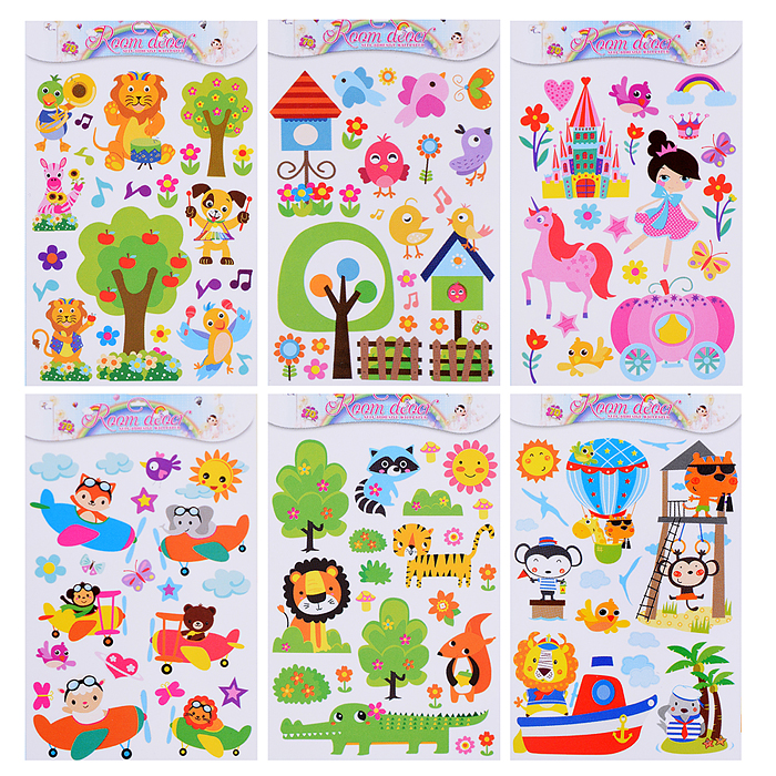 Наклейки интерьерные фигурные "Животные.Большой МИКС ", размер наклейки 50*70см.