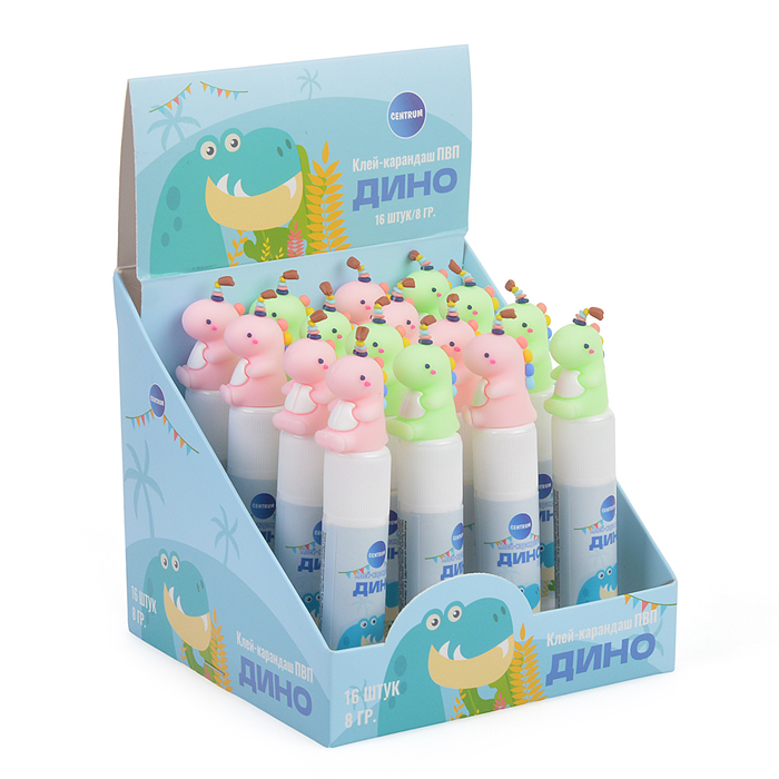 Фото к товару Клей-карандаш "Дино" 8 г, ПВП. Дисплей бокс Клей-карандаш "Дино" 8 г, ПВП. Дисплей бокс